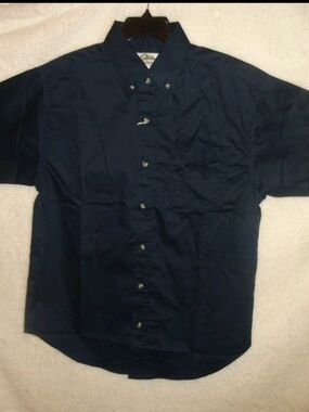 Tri-Mountain Men's Medium Navy Short-Sleeves Button-Down Work Shirt (FG)